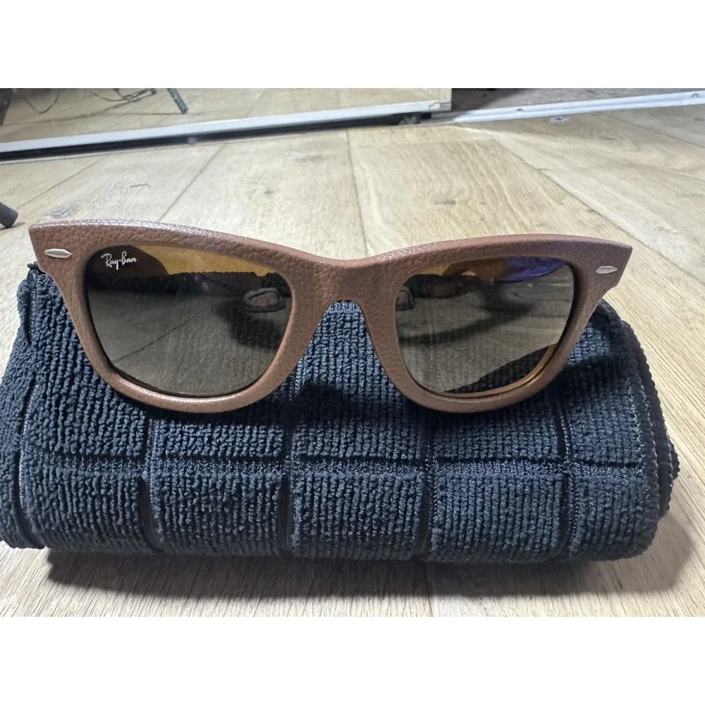 Ray Bans RB2140-Q-M 50[]22 GENUINE LEATHER BROWN GRADIENT UV WAYFARER SUNGLASSES